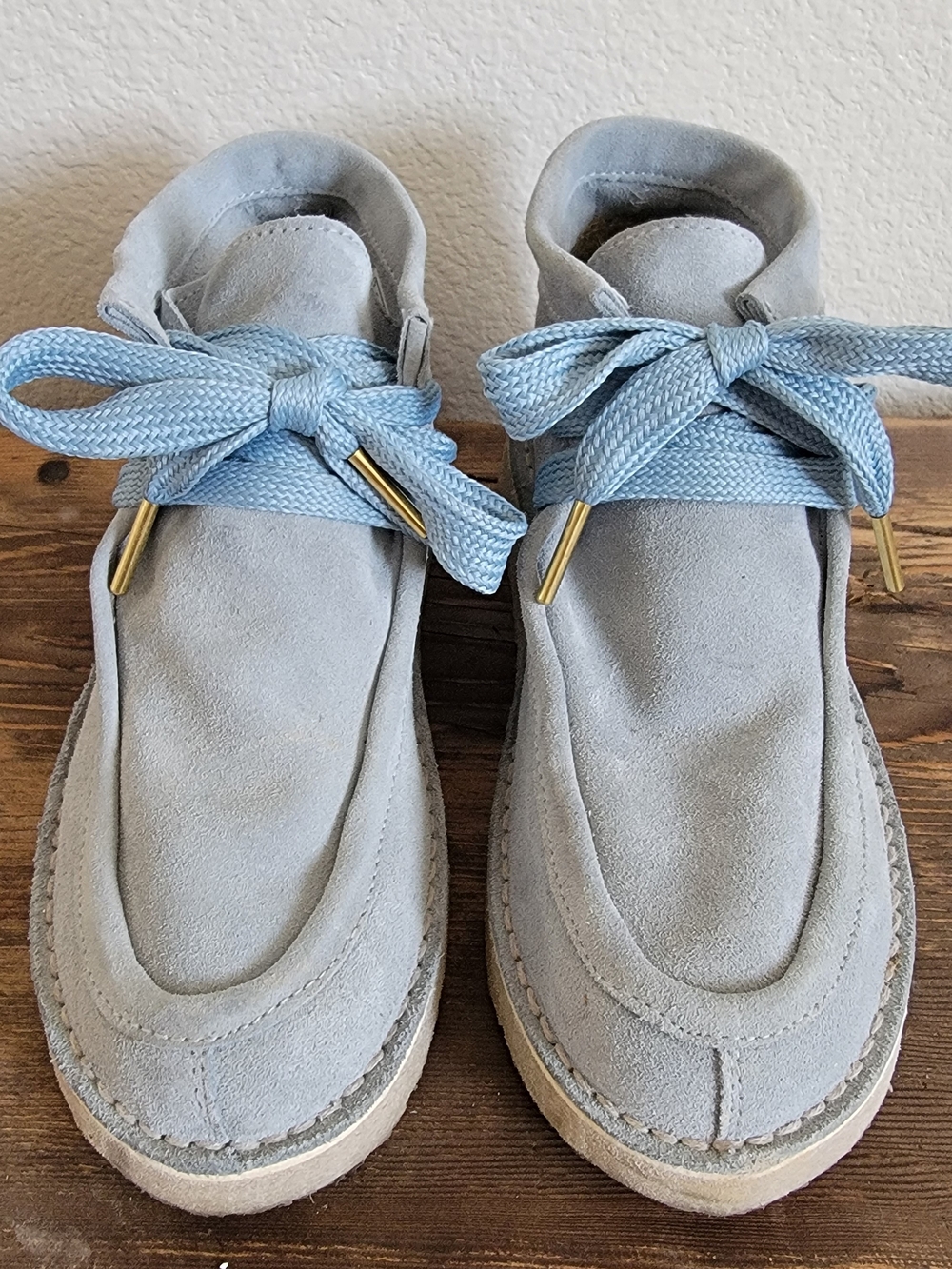 Free People Light Blue Suede Ankle Booties with Blue Laces